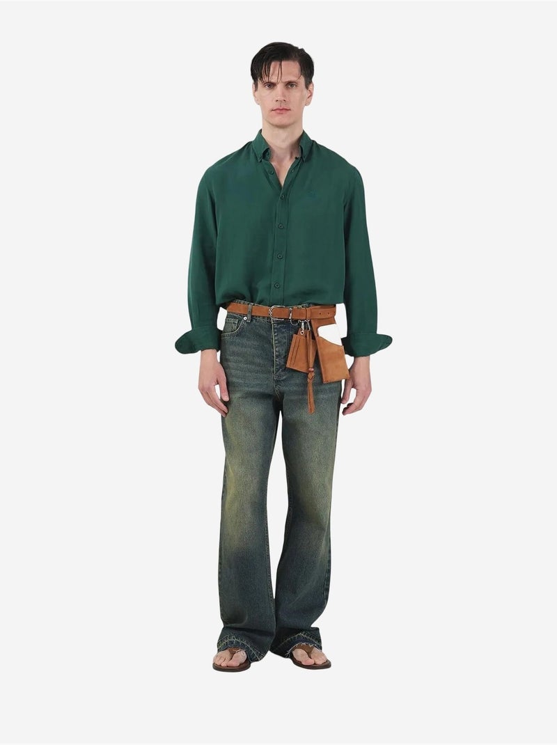Chemise à manches longues boutonnée coupe classique pour homme giesto Vert - Kiabi