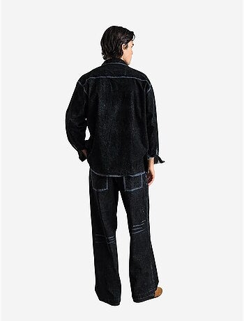 Chemise à manches longues boutonnée en gabardine avec col veste giesto