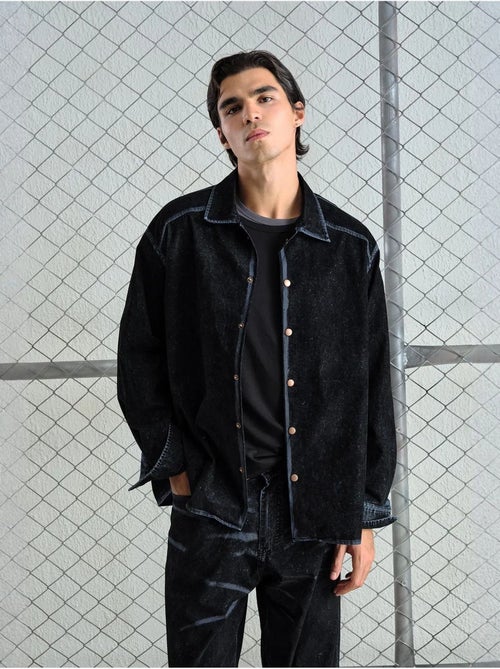 Chemise à manches longues boutonnée en gabardine avec col veste giesto - Kiabi Chemise à manches longues boutonnée en gabardine avec col veste giesto - Kiabi