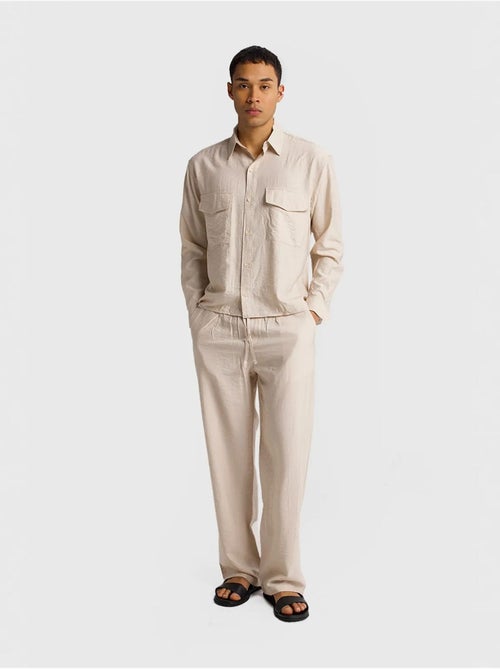 Chemise à manches longues boutonnée en gabardine avec poche giesto - Kiabi