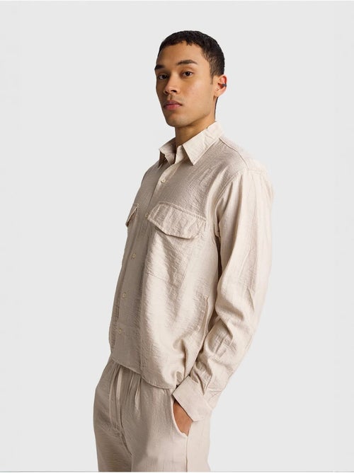 Chemise à manches longues boutonnée en gabardine avec poche giesto - Kiabi
