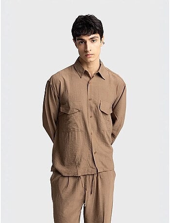 Chemise à manches longues boutonnée en gabardine avec poche giesto