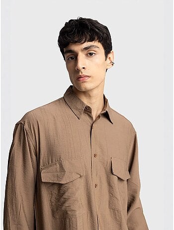 Chemise à manches longues boutonnée en gabardine avec poche giesto