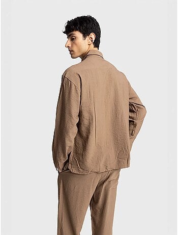 Chemise à manches longues boutonnée en gabardine avec poche giesto
