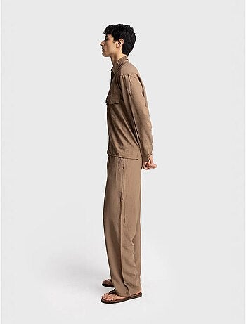 Chemise à manches longues boutonnée en gabardine avec poche giesto
