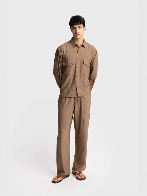 Chemise à manches longues boutonnée en gabardine avec poche giesto - Kiabi