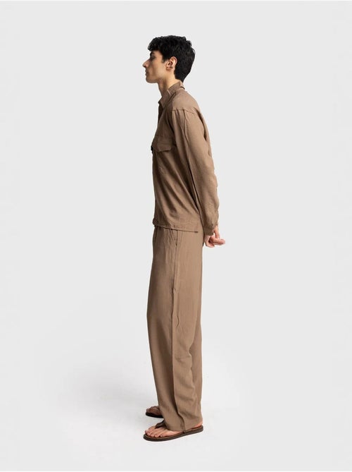 Chemise à manches longues boutonnée en gabardine avec poche giesto - Kiabi