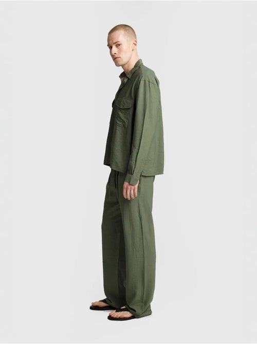 Chemise à manches longues boutonnée en gabardine avec poche giesto - Kiabi