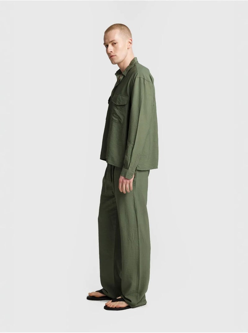 Chemise à manches longues boutonnée en gabardine avec poche giesto Kaki - Kiabi