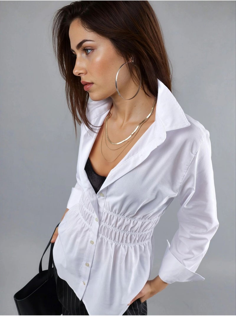 Chemise à manches longues boutonnée en popeline busem Blanc - Kiabi