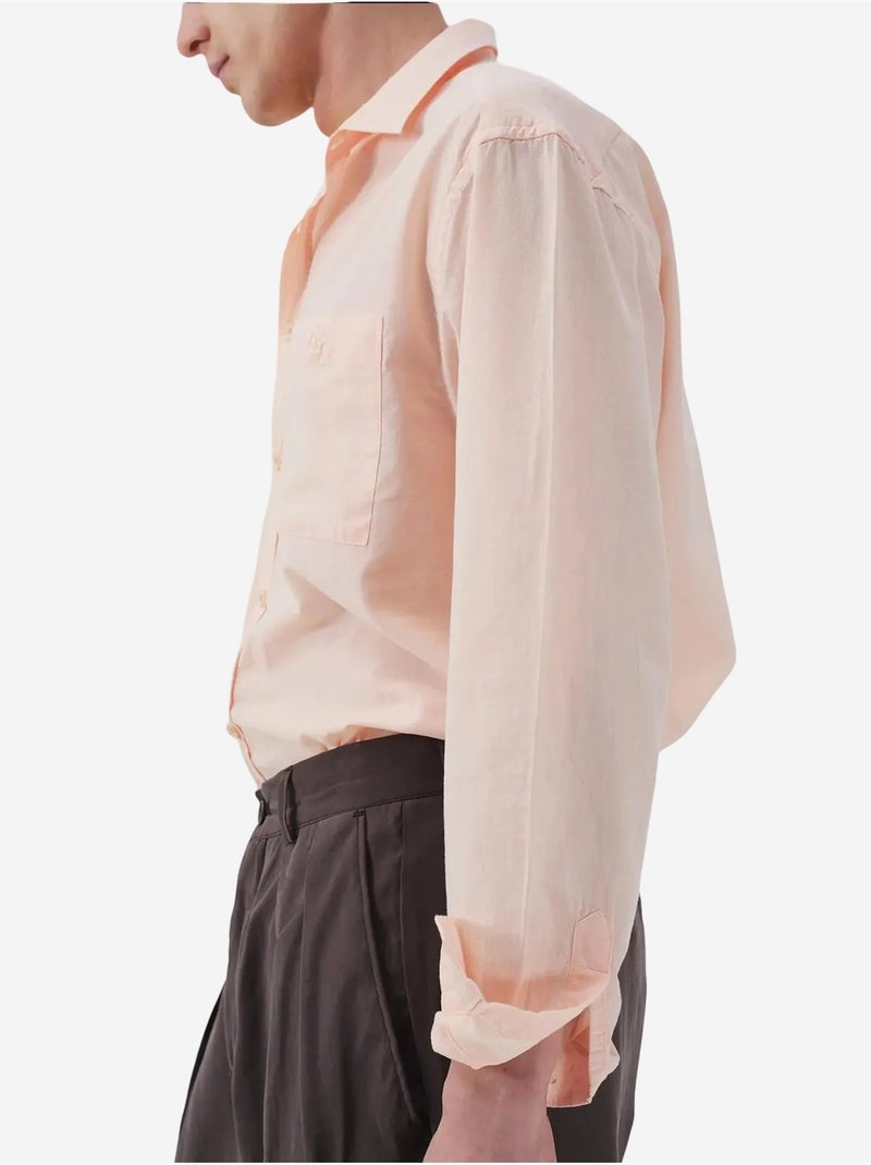 Chemise à manches longues boutonnée en popeline unie pour homme giesto Rose clair - Kiabi