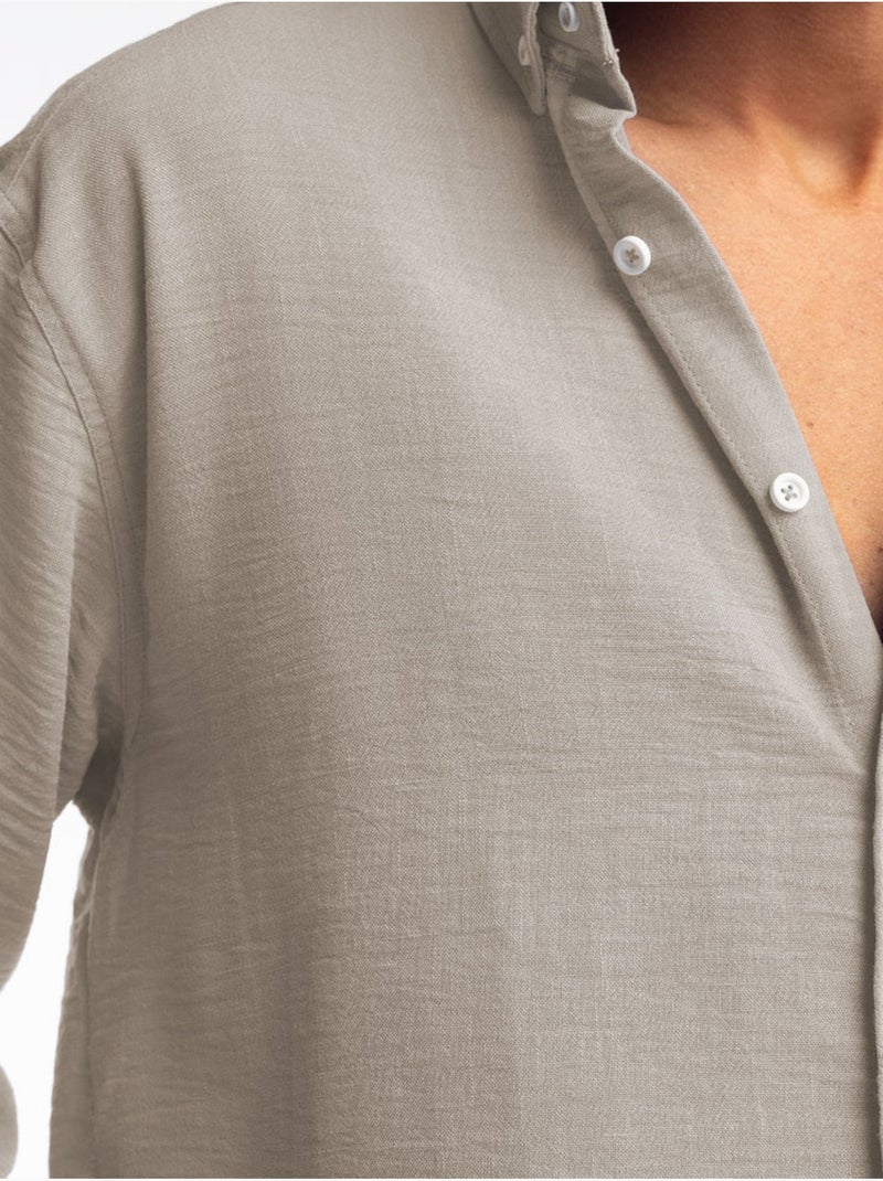 Chemise à manches longues boutonnée oversize giesto Beige argile - Kiabi
