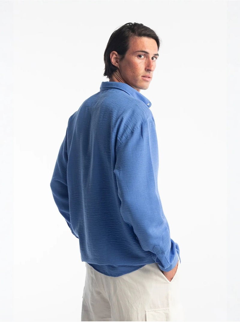 Chemise à manches longues boutonnée oversize giesto Bleu clair - Kiabi