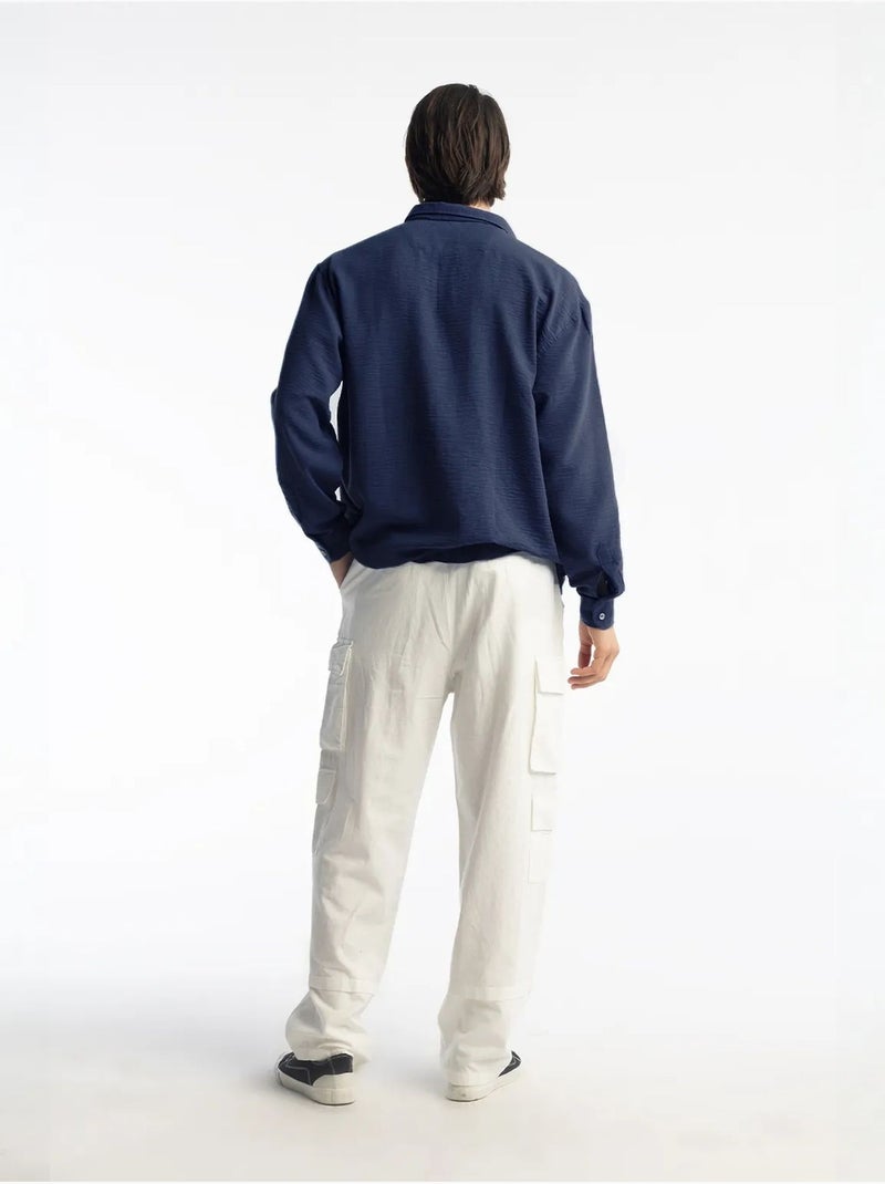 Chemise à manches longues boutonnée oversize giesto Bleu marine - Kiabi