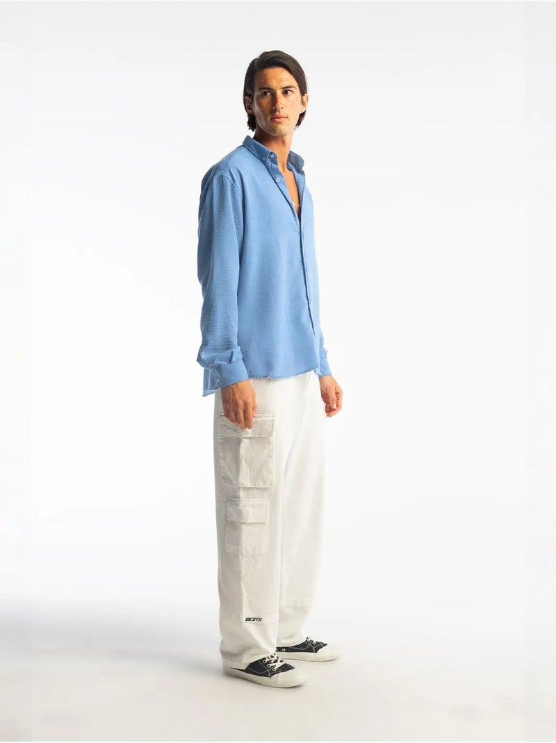 Chemise à manches longues boutonnée oversize giesto Bleu pastel - Kiabi