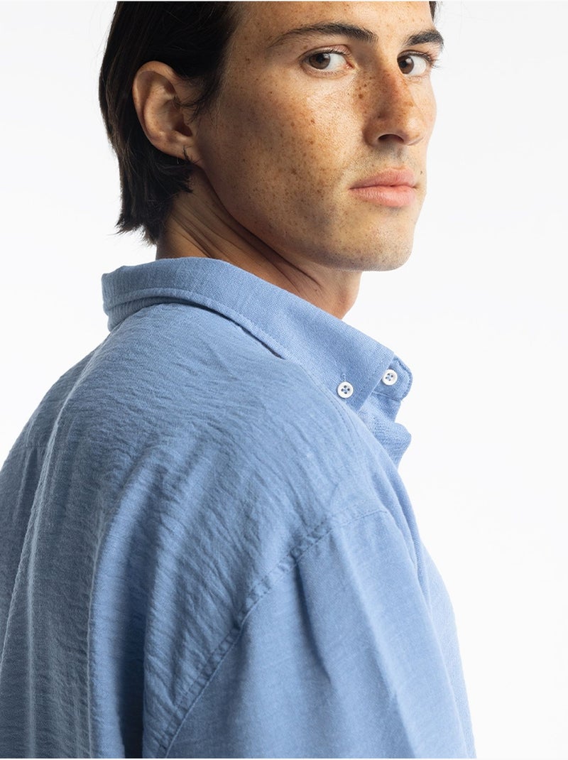 Chemise à manches longues boutonnée oversize giesto Bleu pastel - Kiabi