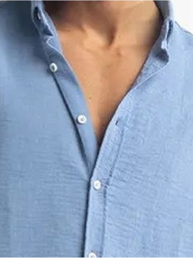 Chemise à manches longues boutonnée oversize giesto Bleu pastel - Kiabi