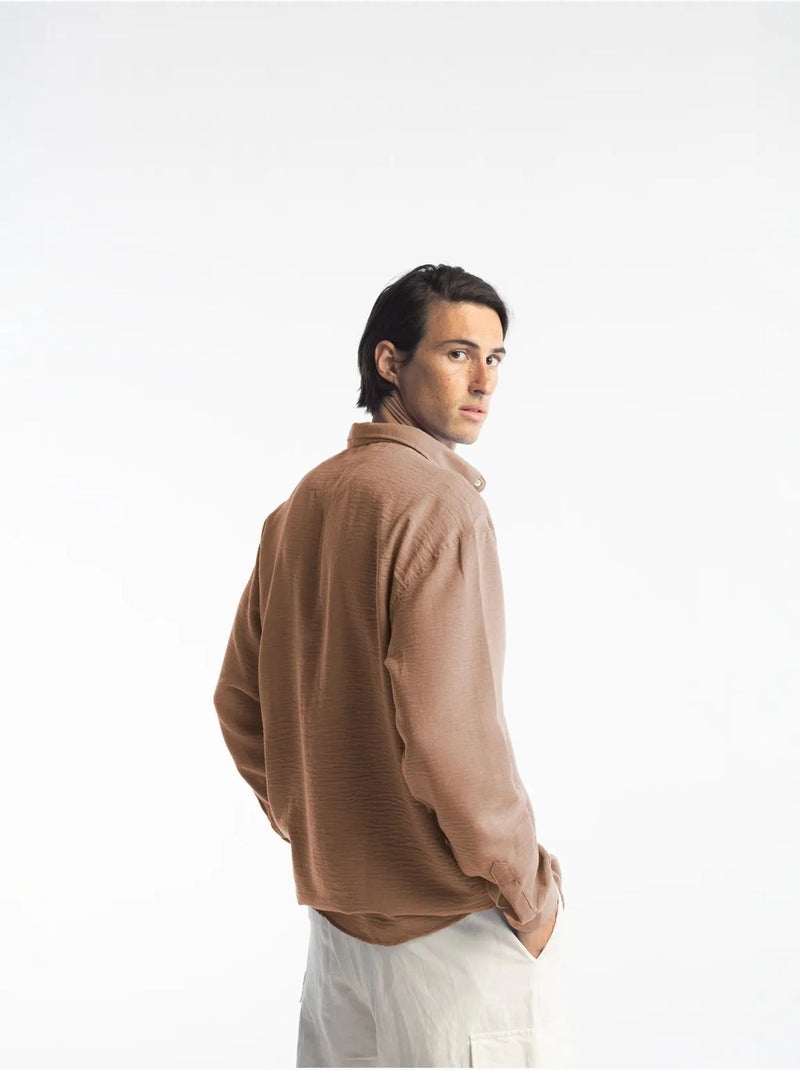 Chemise à manches longues boutonnée oversize giesto Grège - Kiabi