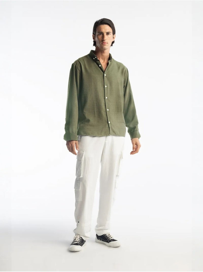 Chemise à manches longues boutonnée oversize giesto Kaki - Kiabi