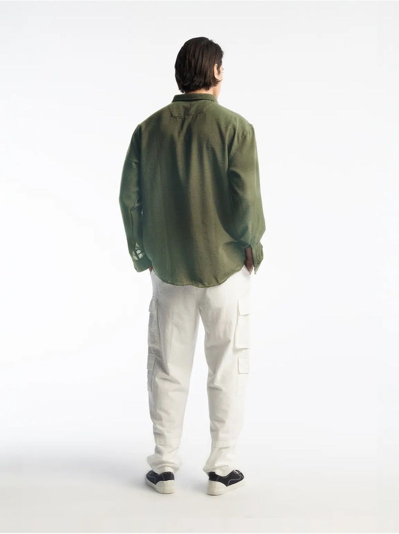 Chemise à manches longues boutonnée oversize giesto Kaki - Kiabi