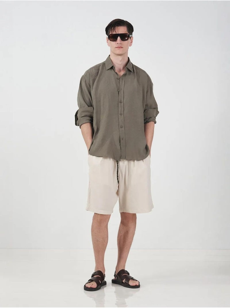Chemise à manches longues boutonnée oversize giesto Kaki - Kiabi