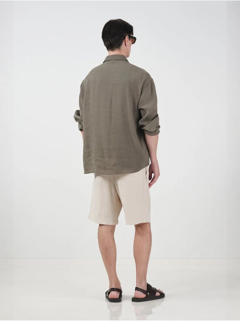 Chemise à manches longues boutonnée oversize giesto Kaki - Kiabi