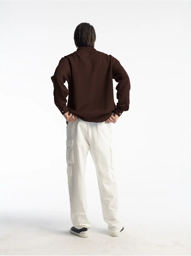 Chemise à manches longues boutonnée oversize giesto Marron chocolat - Kiabi