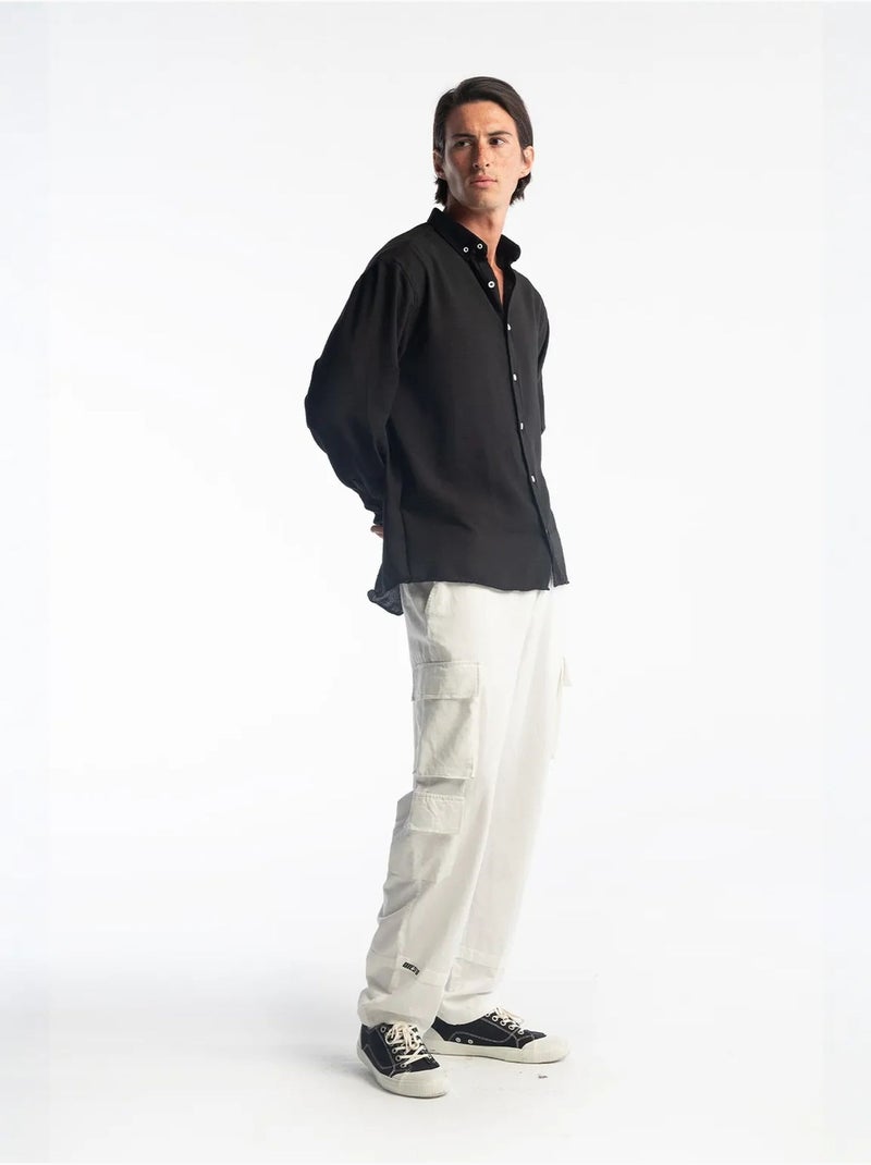 Chemise à manches longues boutonnée oversize giesto Noir - Kiabi