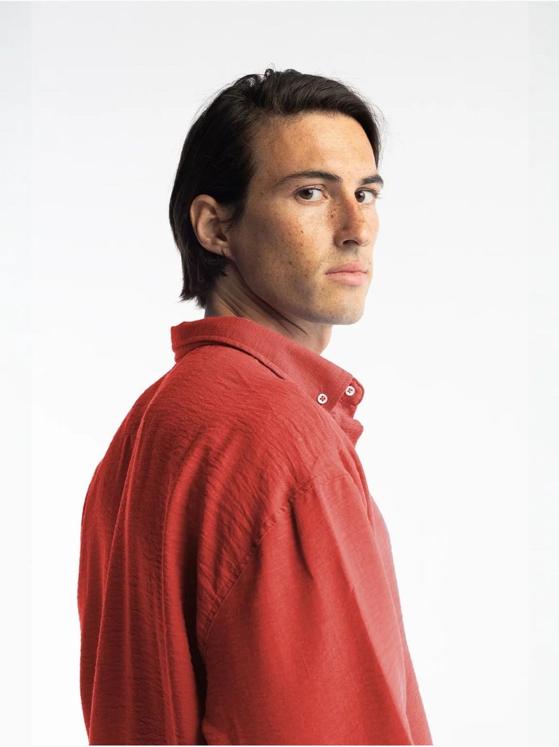 Chemise à manches longues boutonnée oversize giesto Rouge - Kiabi
