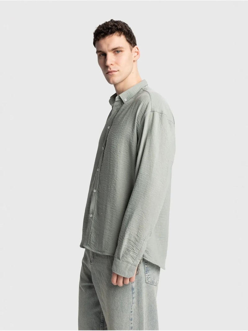 Chemise à manches longues boutonnée oversize giesto Vert menthe - Kiabi