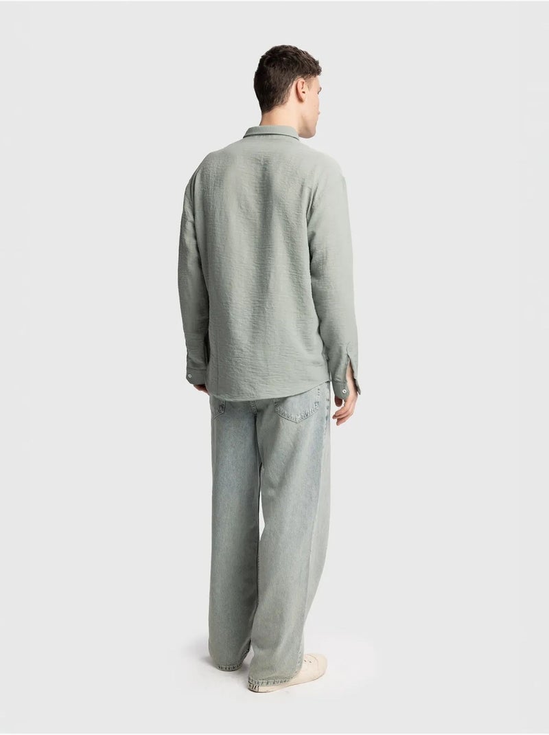 Chemise à manches longues boutonnée oversize giesto Vert menthe - Kiabi