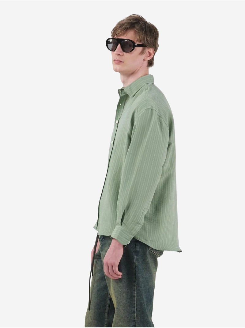 Chemise à manches longues boutonnée rayée pour homme giesto Vert menthe - Kiabi