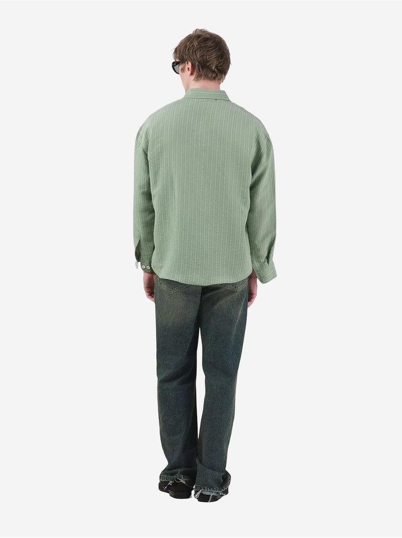Chemise à manches longues boutonnée rayée pour homme giesto Vert menthe - Kiabi