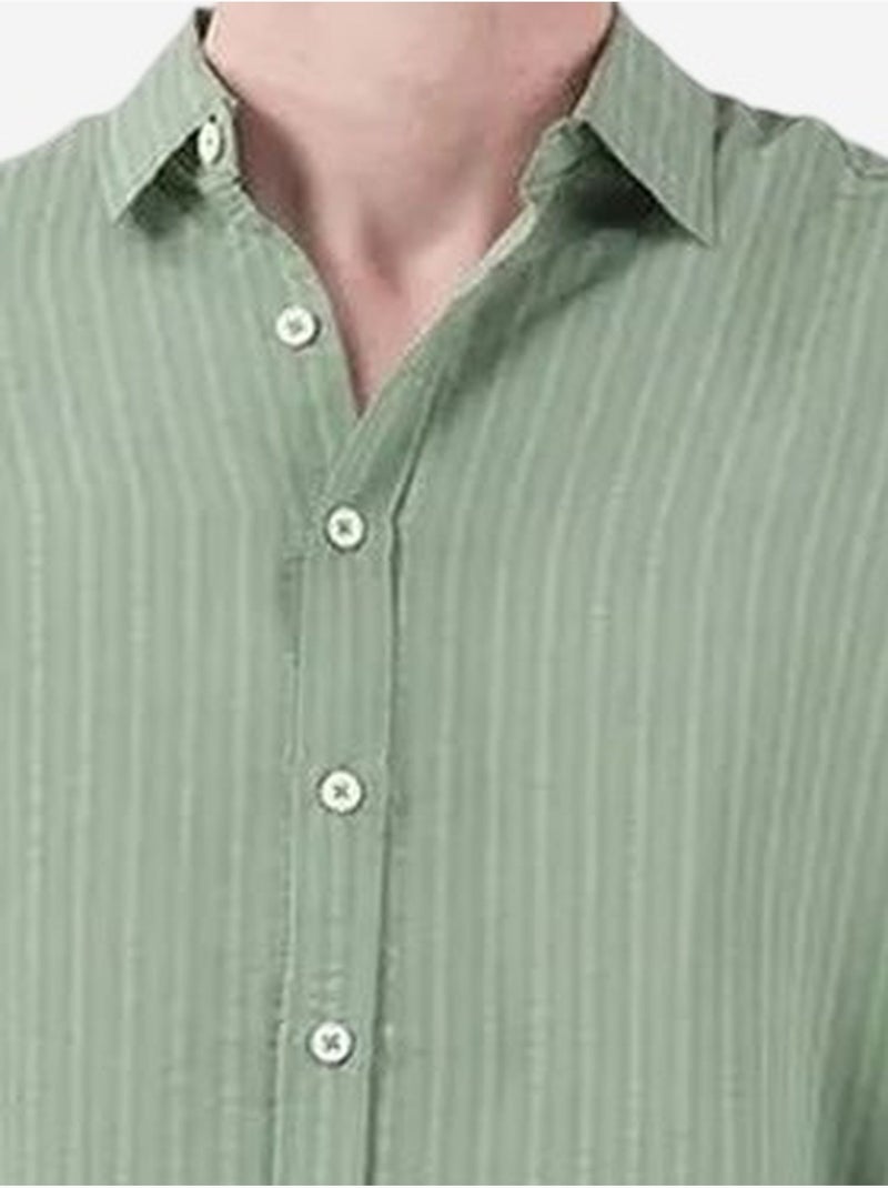 Chemise à manches longues boutonnée rayée pour homme giesto Vert menthe - Kiabi