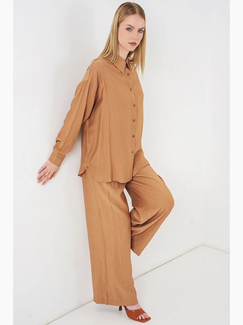 Chemise à manches longues boutonnée texturée bdart Camel - Kiabi