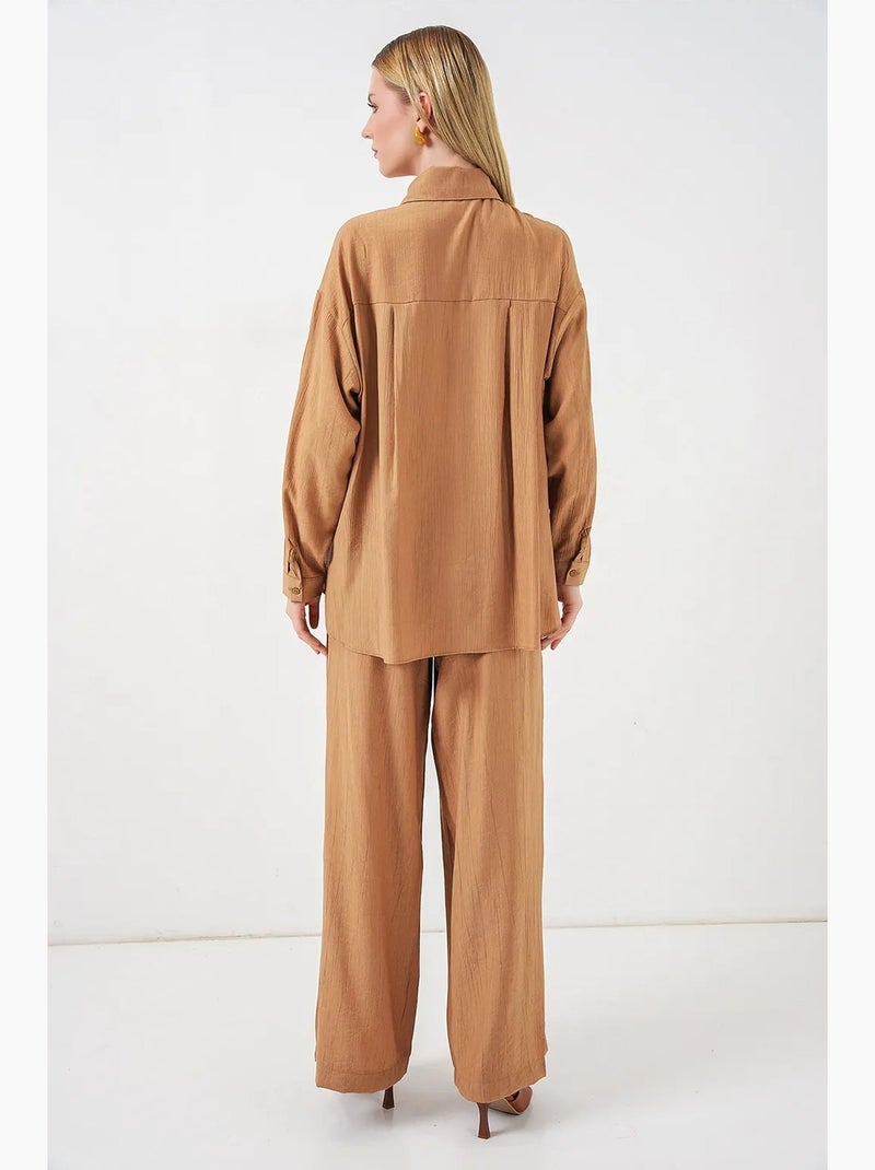 Chemise à manches longues boutonnée texturée bdart Camel - Kiabi