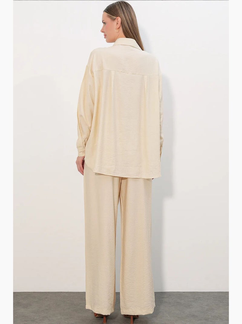 Chemise à manches longues boutonnée texturée bdart Crème - Kiabi