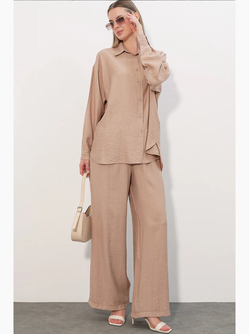 Chemise à manches longues boutonnée texturée bdart Grège - Kiabi