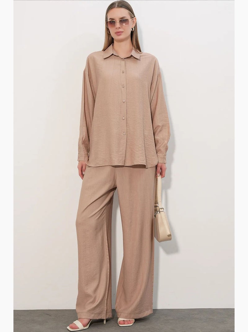 Chemise à manches longues boutonnée texturée bdart Grège - Kiabi
