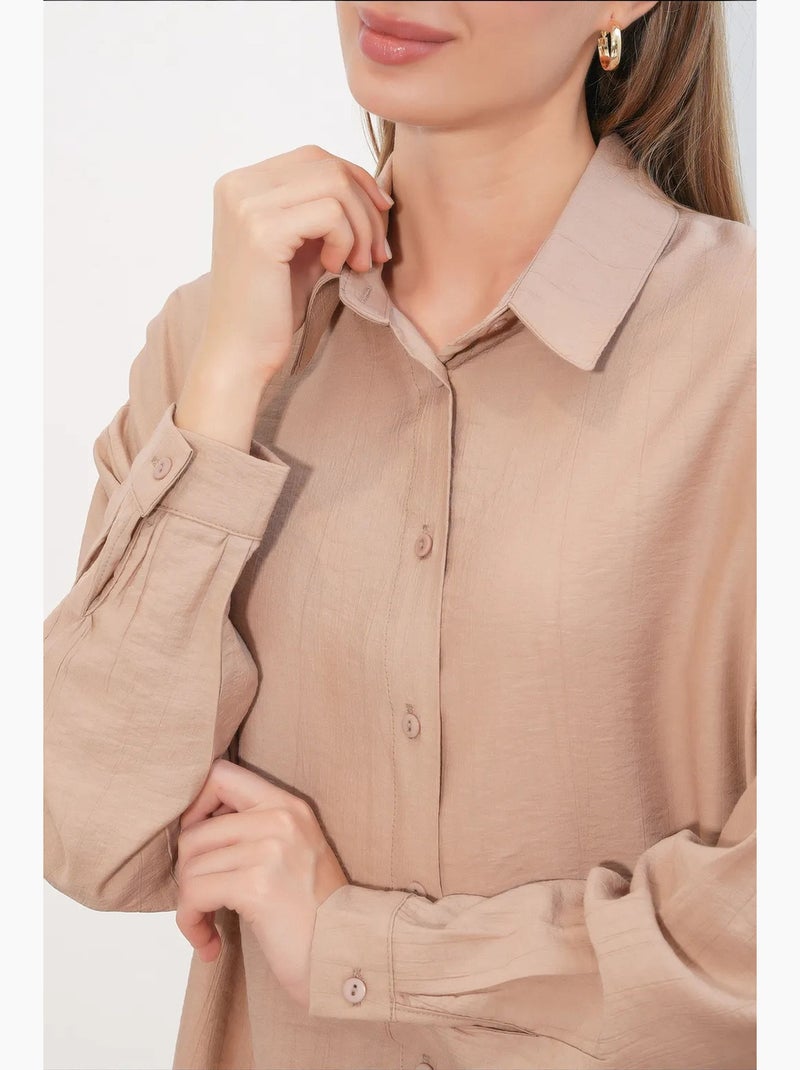 Chemise à manches longues boutonnée texturée bdart Grège - Kiabi