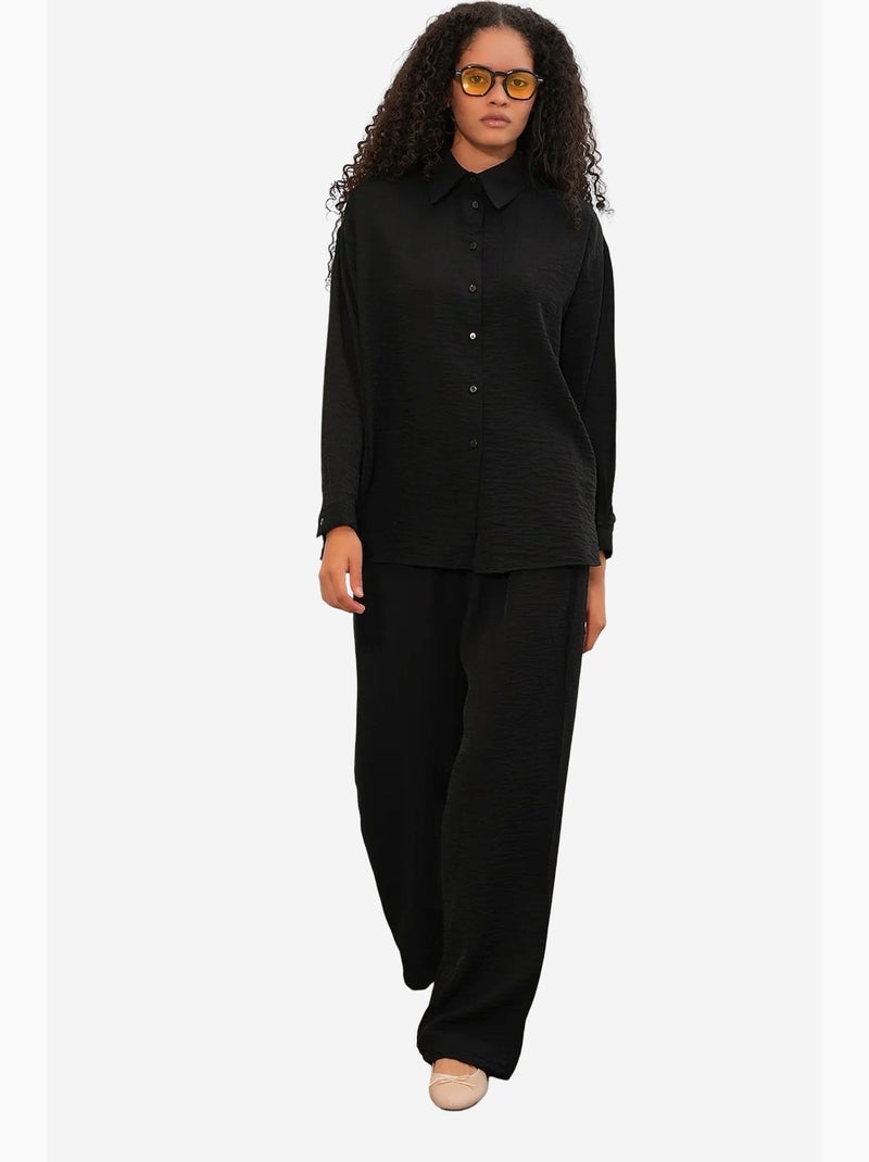 Chemise à manches longues boutonnée texturée bdart Noir - Kiabi