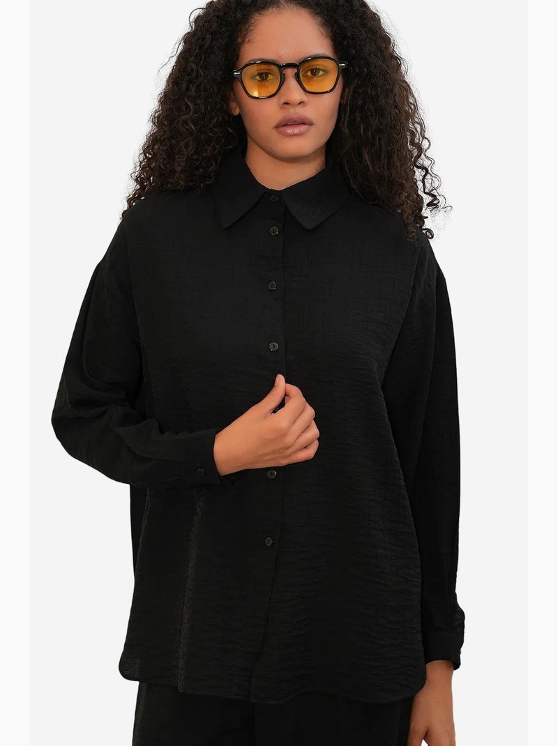 Chemise à manches longues boutonnée texturée bdart Noir - Kiabi