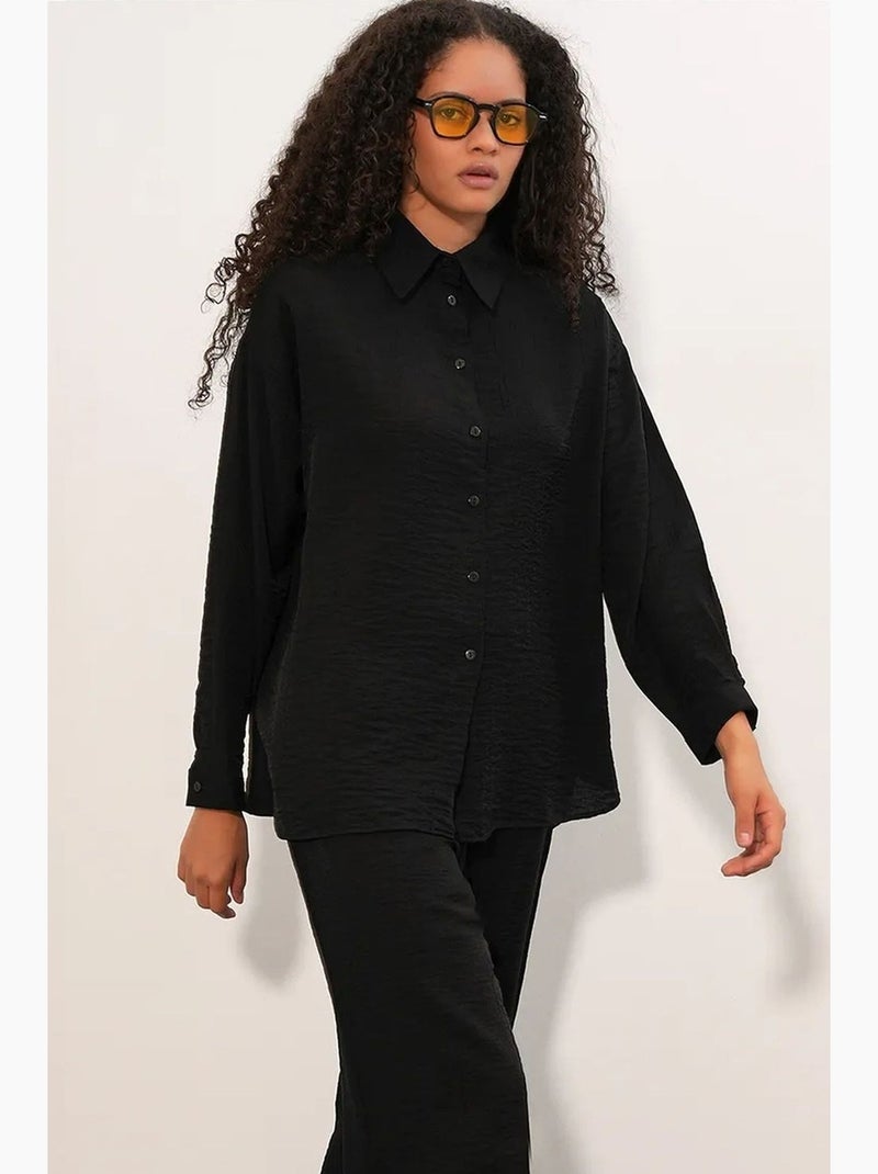 Chemise à manches longues boutonnée texturée bdart Noir - Kiabi
