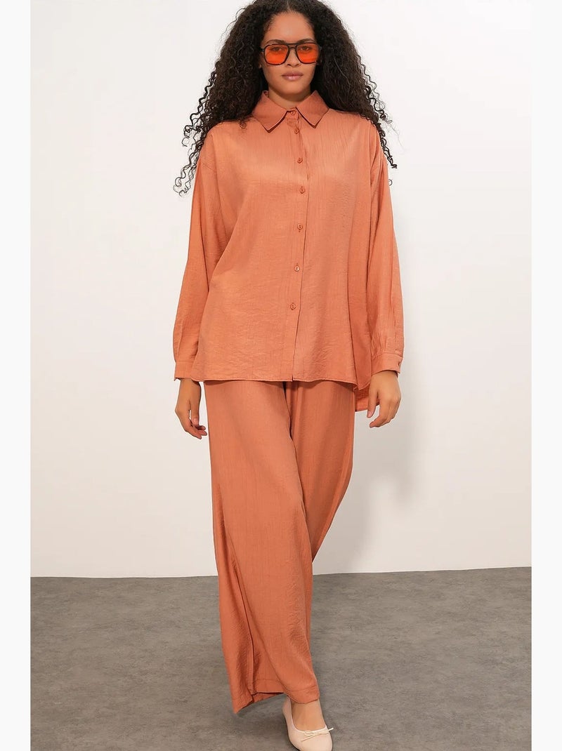 Chemise à manches longues boutonnée texturée bdart Orange clair - Kiabi