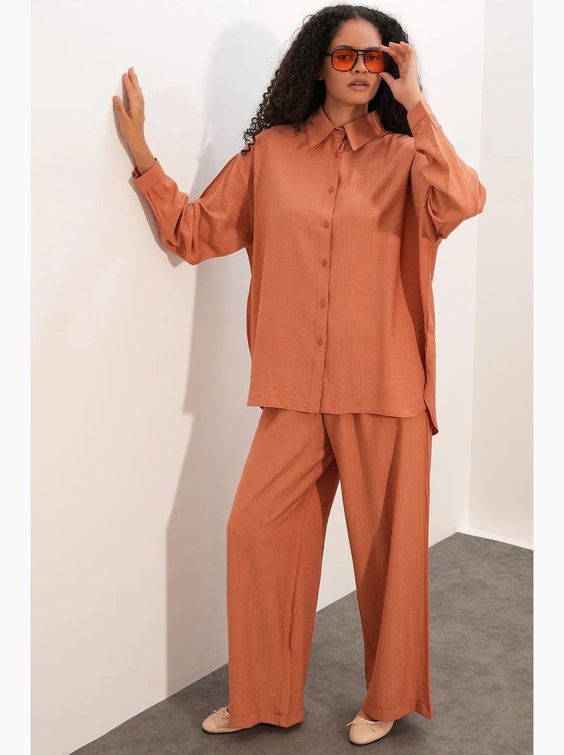 Chemise à manches longues boutonnée texturée bdart Orange clair - Kiabi