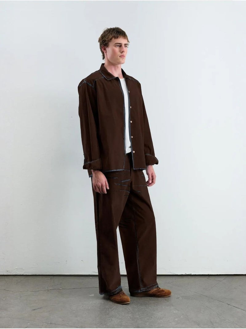 Chemise à manches longues boutonnée texturée giesto Marron chocolat - Kiabi