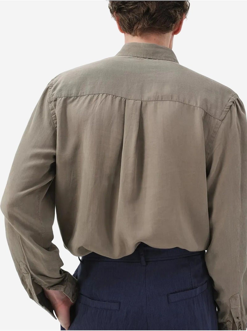 Chemise à manches longues boutonnée unie pour homme giesto Kaki - Kiabi