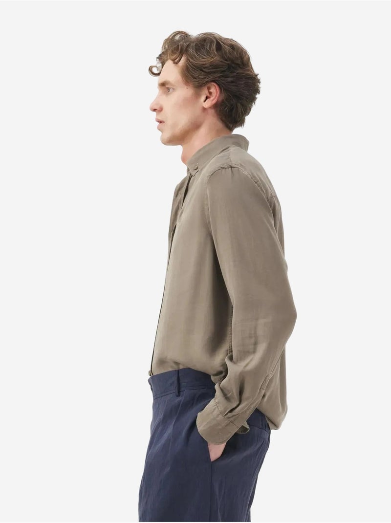 Chemise à manches longues boutonnée unie pour homme giesto Kaki - Kiabi