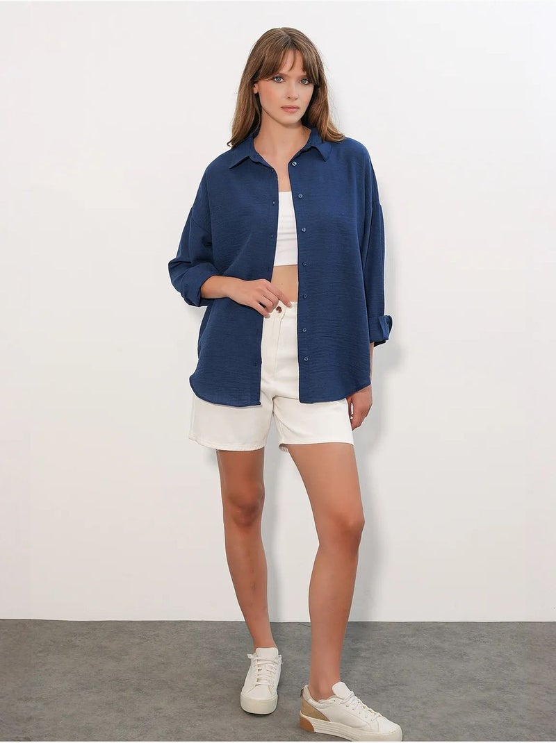 Chemise à manches longues brodée avec fermeture à boutons bdart Bleu marine - Kiabi