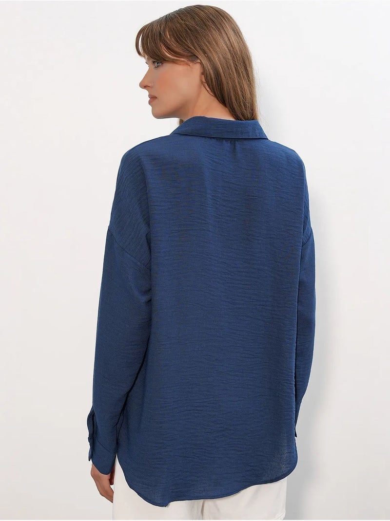 Chemise à manches longues brodée avec fermeture à boutons bdart Bleu marine - Kiabi